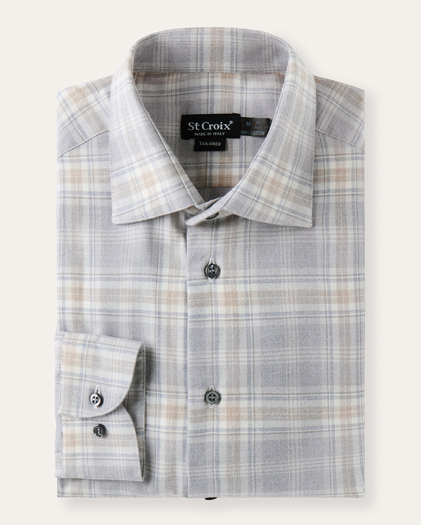 Tonal Plaid Cotton Shirt